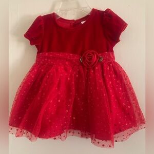George Red Baby Dress with Rose Detail